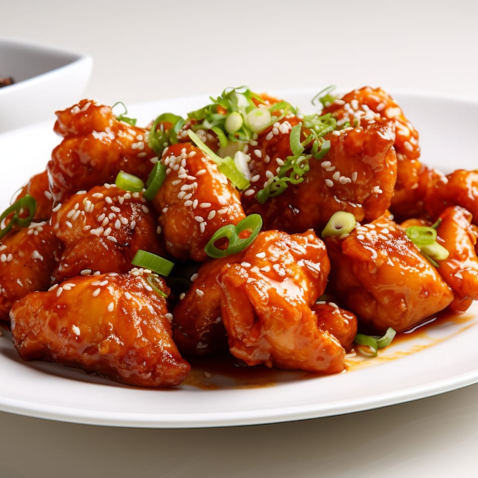 Sweet Magic Indo-Chinese Restaurant's chili chicken, garnished with sesame seeds and green onions.