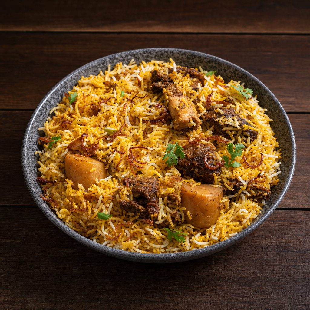 Goat Ghee Roast Biryani.
