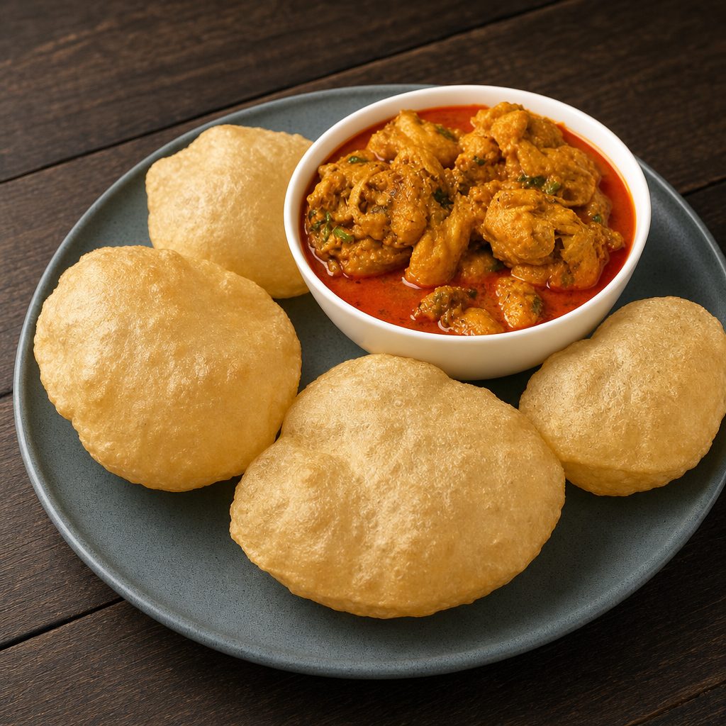 Poori + Chicken Curry.
