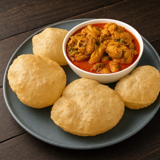 Poori + Chicken Curry.