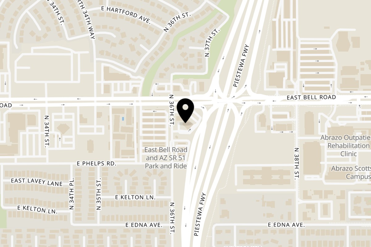 Map showing the location of Sweet Magic Indo-Chinese Restaurant on 3607 E Bell Rd #6 in Phoenix